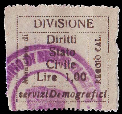 Marca da Bollo del Comune di REGGIO CALABRIA su Carta Bianca di dimensioni 33 x 31 mm