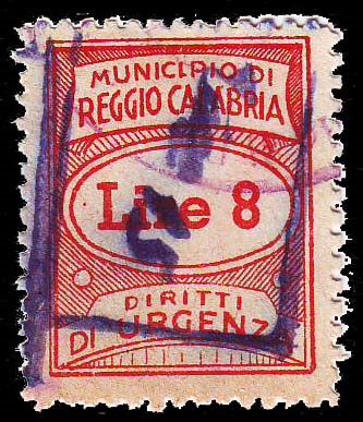 Marca da Bollo del Comune di REGGIO CALABRIA su Carta Bianca Sottile di dimensioni 20,5 x 26 mm