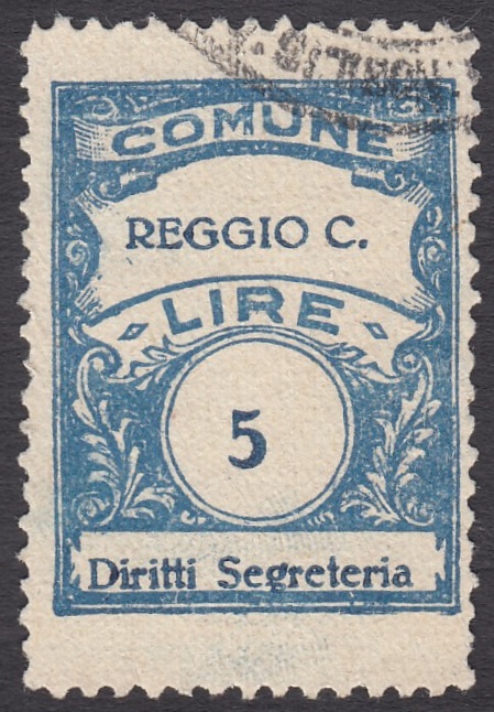 Marca da Bollo del Comune di REGGIO CALABRIA su Carta Bianca di dimensioni 22,5 x 29 mm