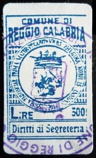 Marca da Bollo del Comune di REGGIO CALABRIA su Carta Bianca di dimensioni 19,5 x 29,5 mm