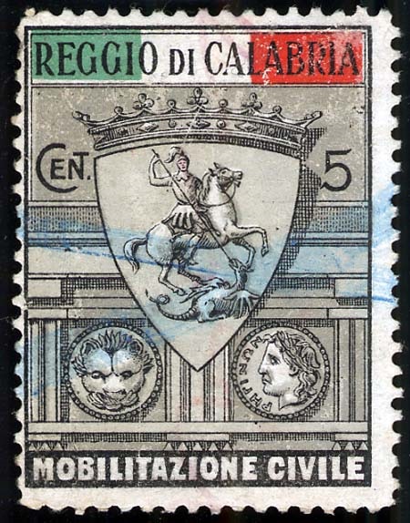 Marca da Bollo del Comune di REGGIO CALABRIA su Carta Bianca di dimensioni 26,5 x 35 mm