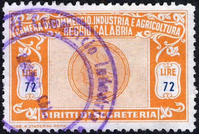Marca da Bollo del Comune di REGGIO CALABRIA su Carta Bianca di dimensioni 40 x 26 mm