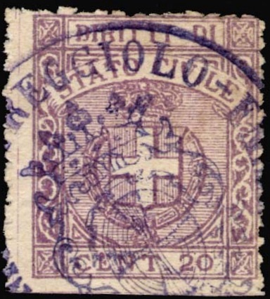Marca da Bollo del Comune di REGGIOLO su Carta Bianca di dimensioni 21,5 x 25 mm