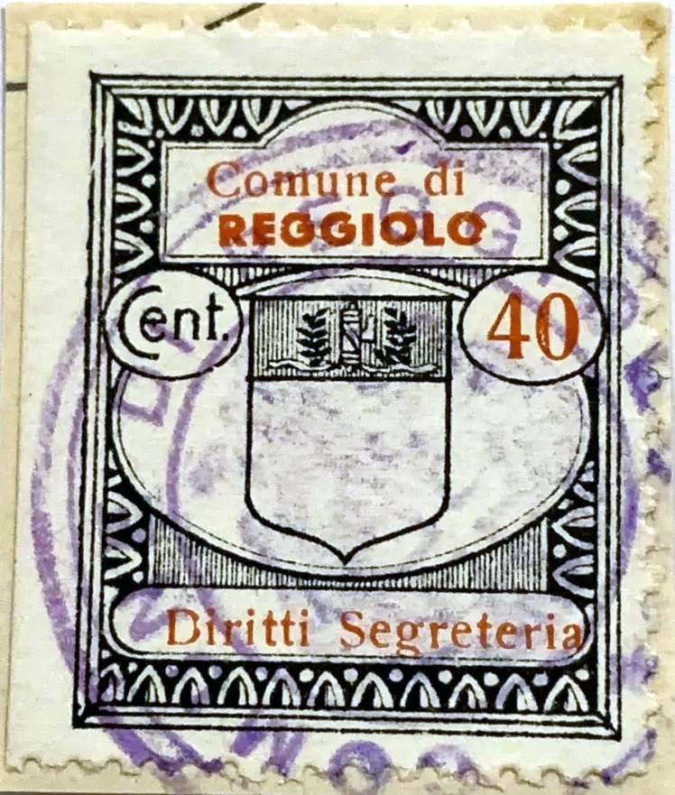 Marca da Bollo del Comune di REGGIOLO su Carta Bianca di dimensioni 22 x 28 mm