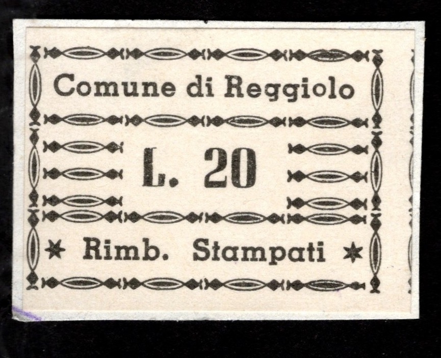 Marca da Bollo del Comune di REGGIOLO su Carta Bianca di dimensioni 24 x 18 mm