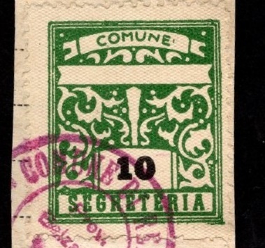Marca da Bollo del Comune di RENON su Carta Bianca di dimensioni 22,5 x 29 mm