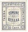 Marca da Bollo del Comune di RESANA su Carta Bianca di dimensioni 18,5 x 22,5 mm