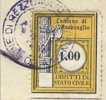 Marca da Bollo del Comune di REZZOAGLIO su Carta Bianca di dimensioni 22 x 29 mm