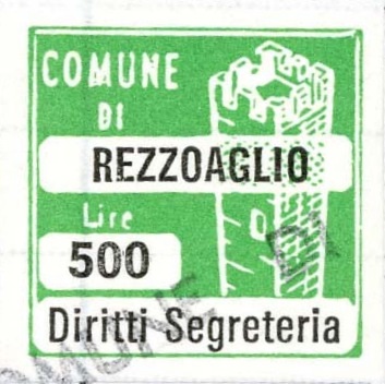 Marca da Bollo del Comune di REZZOAGLIO su Carta Bianca di dimensioni 20 x 20 mm