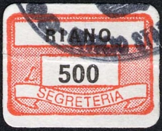 Marca da Bollo del Comune di RIANO su Carta Bianca di dimensioni 19 x 13 mm