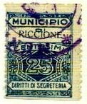 Marca da Bollo del Comune di RICCIONE su Carta Bianca Sottile di dimensioni 22,5 x 28,5 mm