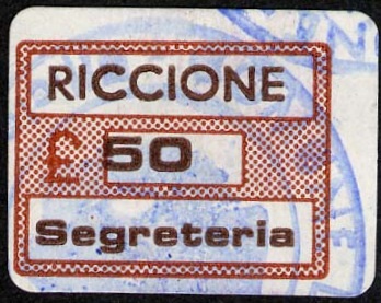 Marca da Bollo del Comune di RICCIONE su Carta Bianca di dimensioni 19 x 14,5 mm