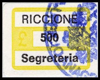 Marca da Bollo del Comune di RICCIONE su Carta Bianca di dimensioni 18,5 x 15 mm