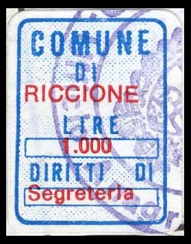 Marca da Bollo del Comune di RICCIONE su Carta Bianca di dimensioni 16 x 21 mm
