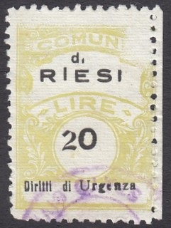 Marca da Bollo del Comune di RIESI su Carta Bianca Sottile di dimensioni 22 x 29,5 mm