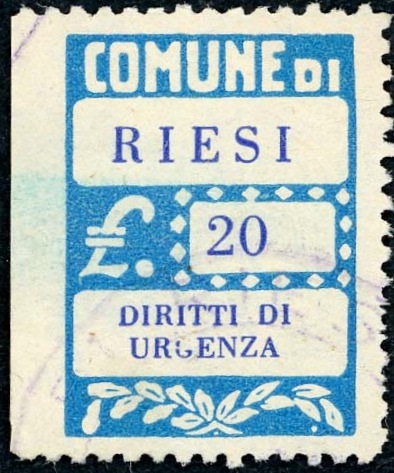 Marca da Bollo del Comune di RIESI su Carta Bianca di dimensioni mm