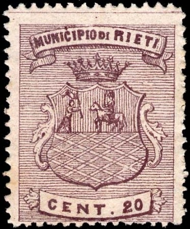 Marca da Bollo del Comune di RIETI su Carta Bianca di dimensioni 21 X 27 mm