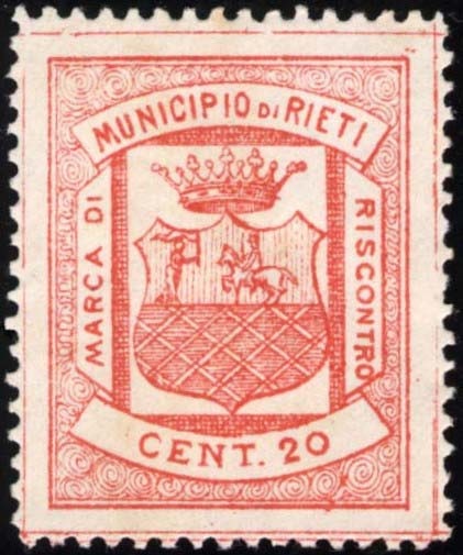 Marca da Bollo del Comune di RIETI su Carta Bianca di dimensioni 22 x 28 mm