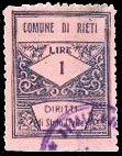 Marca da Bollo del Comune di RIETI su Carta Colorata di dimensioni 22 x 28,5 mm