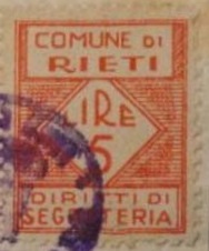 Marca da Bollo del Comune di RIETI su Carta Bianca di dimensioni mm