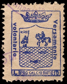 Marca da Bollo del Comune di RIETI su Carta Colorata di dimensioni 20 x 25 mm