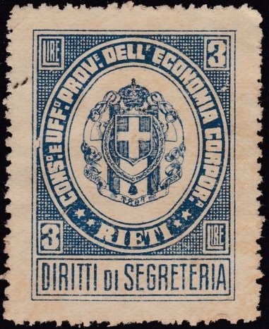 Marca da Bollo del Comune di RIETI su Carta Bianca Sottile di dimensioni 23 x 34 mm
