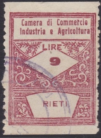 Marca da Bollo del Comune di RIETI su Carta Bianca Sottile di dimensioni 22 x 29 mm