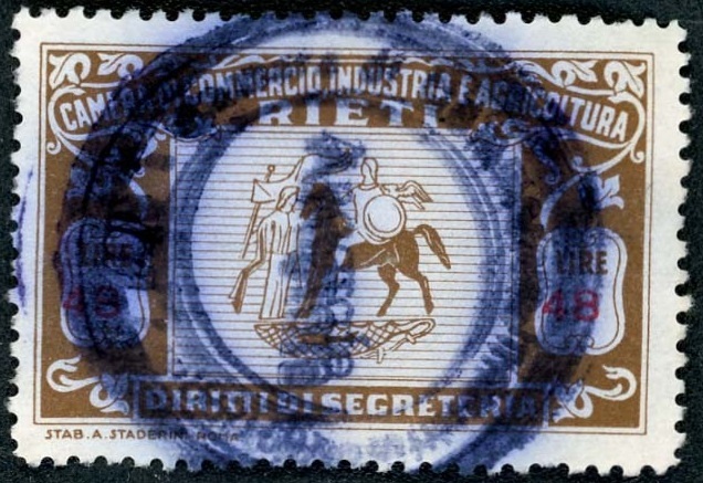 Marca da Bollo del Comune di RIETI su Carta Bianca di dimensioni 35 x 20 mm