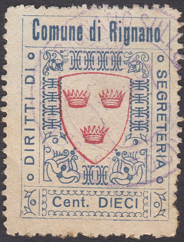 Marca da Bollo del Comune di RIGNANO SULL´ARNO su Carta Bianca Sottile di dimensioni 25 x 34 mm