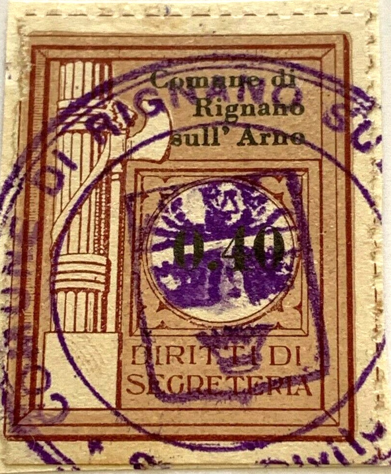 Marca da Bollo del Comune di RIGNANO SULL´ARNO su Carta Bianca di dimensioni 21 x 29 mm