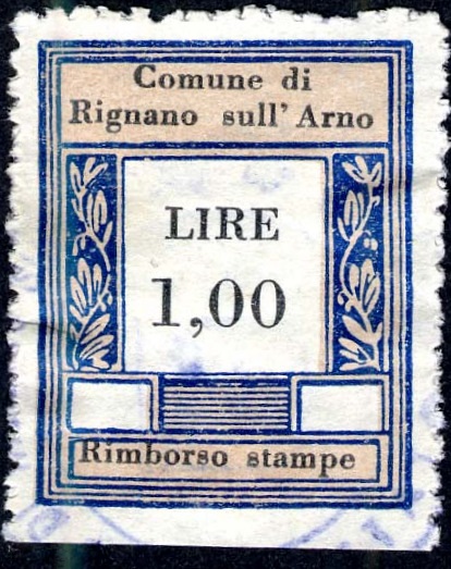 Marca da Bollo del Comune di RIGNANO SULL´ARNO su Carta Bianca di dimensioni 23 X 30 mm