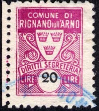 Marca da Bollo del Comune di RIGNANO SULL´ARNO su Carta Bianca di dimensioni mm