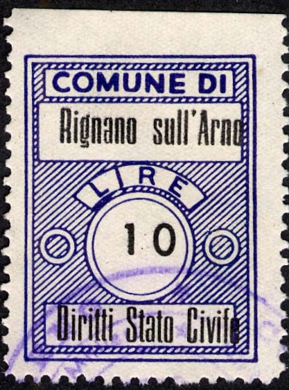 Marca da Bollo del Comune di RIGNANO SULL´ARNO su Carta Bianca di dimensioni 22,5 x 30 mm
