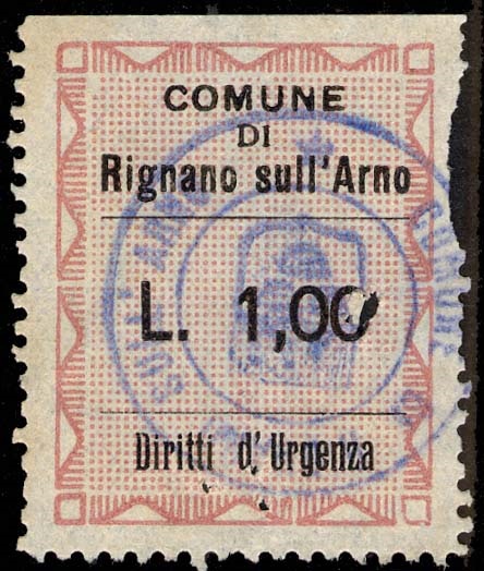 Marca da Bollo del Comune di RIGNANO SULL´ARNO su Carta Bianca Sottile di dimensioni mm