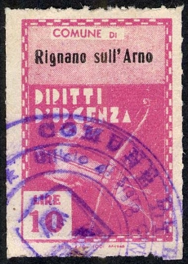 Marca da Bollo del Comune di RIGNANO SULL´ARNO su Carta Bianca Sottile di dimensioni 21,5 x 31,5 mm