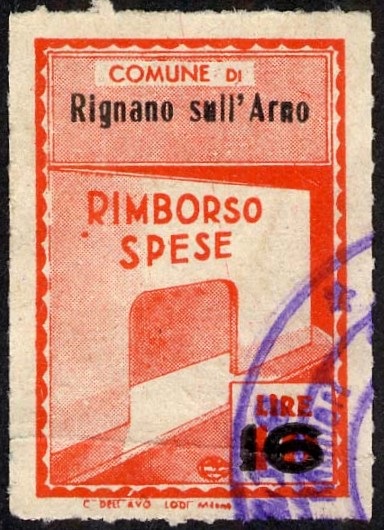 Marca da Bollo del Comune di RIGNANO SULL´ARNO su Carta Bianca Sottile di dimensioni 19,5 x 28,5 mm