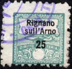 Marca da Bollo del Comune di RIGNANO SULL´ARNO su Carta Bianca di dimensioni 14,5 x 14,5 mm