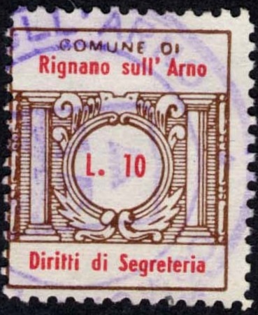Marca da Bollo del Comune di RIGNANO SULL´ARNO su Carta Bianca di dimensioni 21 x 25 mm