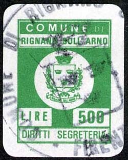 Marca da Bollo del Comune di RIGNANO SULL´ARNO su Carta Bianca di dimensioni 22 x 26 mm