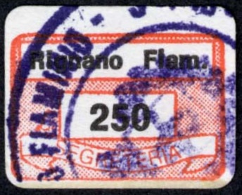 Marca da Bollo del Comune di RIGNANO FLAMINIO su Carta Bianca di dimensioni 19 x 14 mm