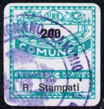 Marca da Bollo del Comune di RIGNANO FLAMINIO su Carta Bianca di dimensioni 19 x 21 mm
