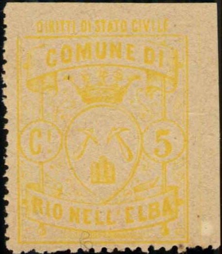 Marca da Bollo del Comune di RIO NELL´ELBA su Carta Colorata di dimensioni 25 x 32 mm