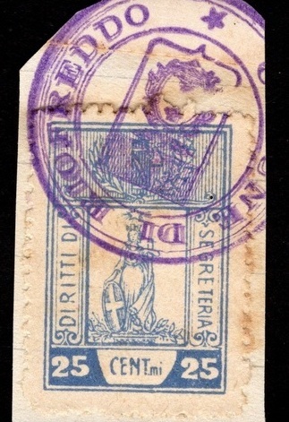 Marca da Bollo del Comune di RIOFREDDO su Carta Bianca di dimensioni 22 x 30 mm