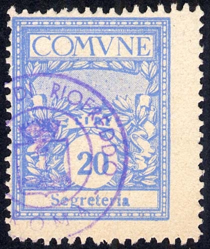 Marca da Bollo del Comune di RIOFREDDO su Carta Bianca di dimensioni 21 X 27 mm