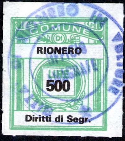 Marca da Bollo del Comune di RIONERO IN VULTURE su Carta Bianca di dimensioni 21 x 24,5 mm