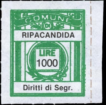 Marca da Bollo del Comune di RIPACANDIDA su Carta Bianca di dimensioni 21 x 25 mm