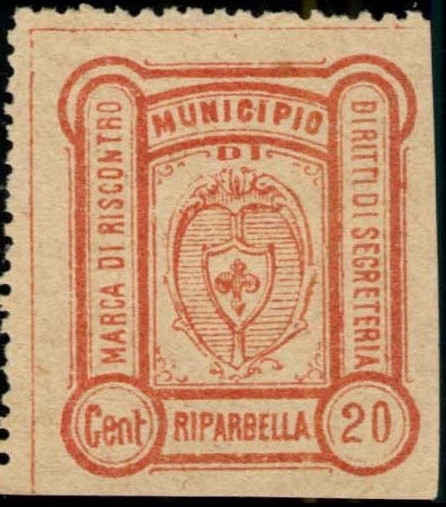 Marca da Bollo del Comune di RIPARBELLA su Carta Bianca Sottile di dimensioni 25 x 30 mm