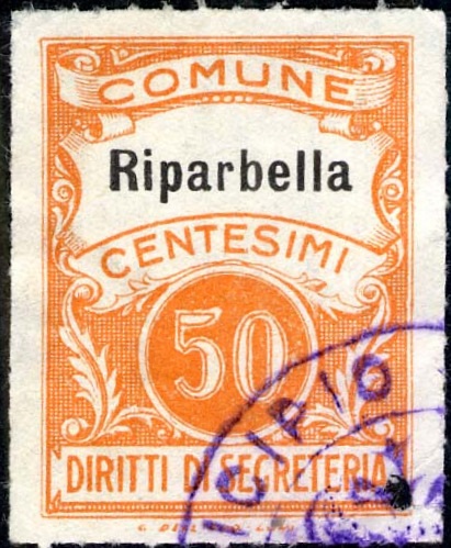 Marca da Bollo del Comune di RIPARBELLA su Carta Bianca di dimensioni 22,5 x 29 mm