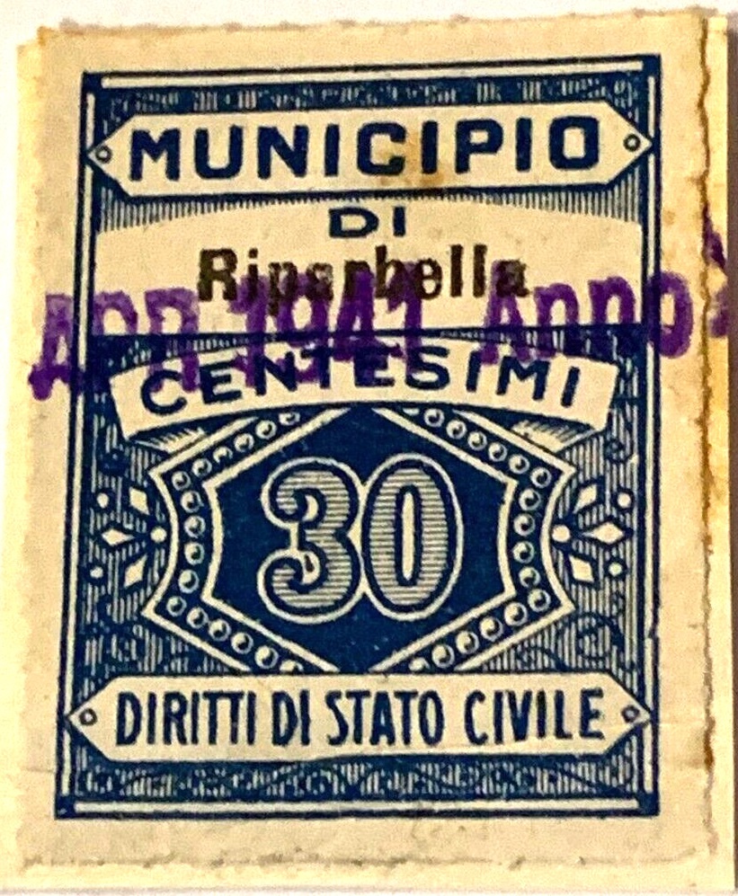 Marca da Bollo del Comune di RIPARBELLA su Carta Bianca di dimensioni 22,5 x 29 mm