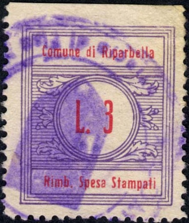 Marca da Bollo del Comune di RIPARBELLA su Carta Bianca Sottile di dimensioni 22 x 26 mm
